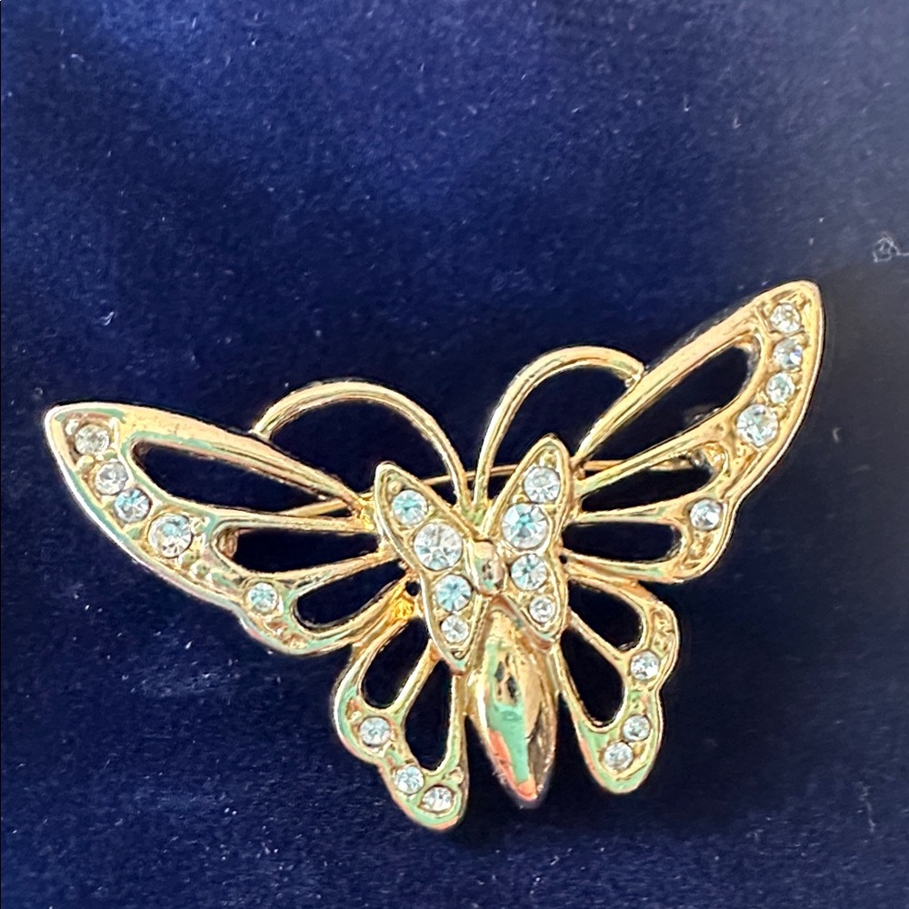 Gold Butterfly Brooch with Crystals